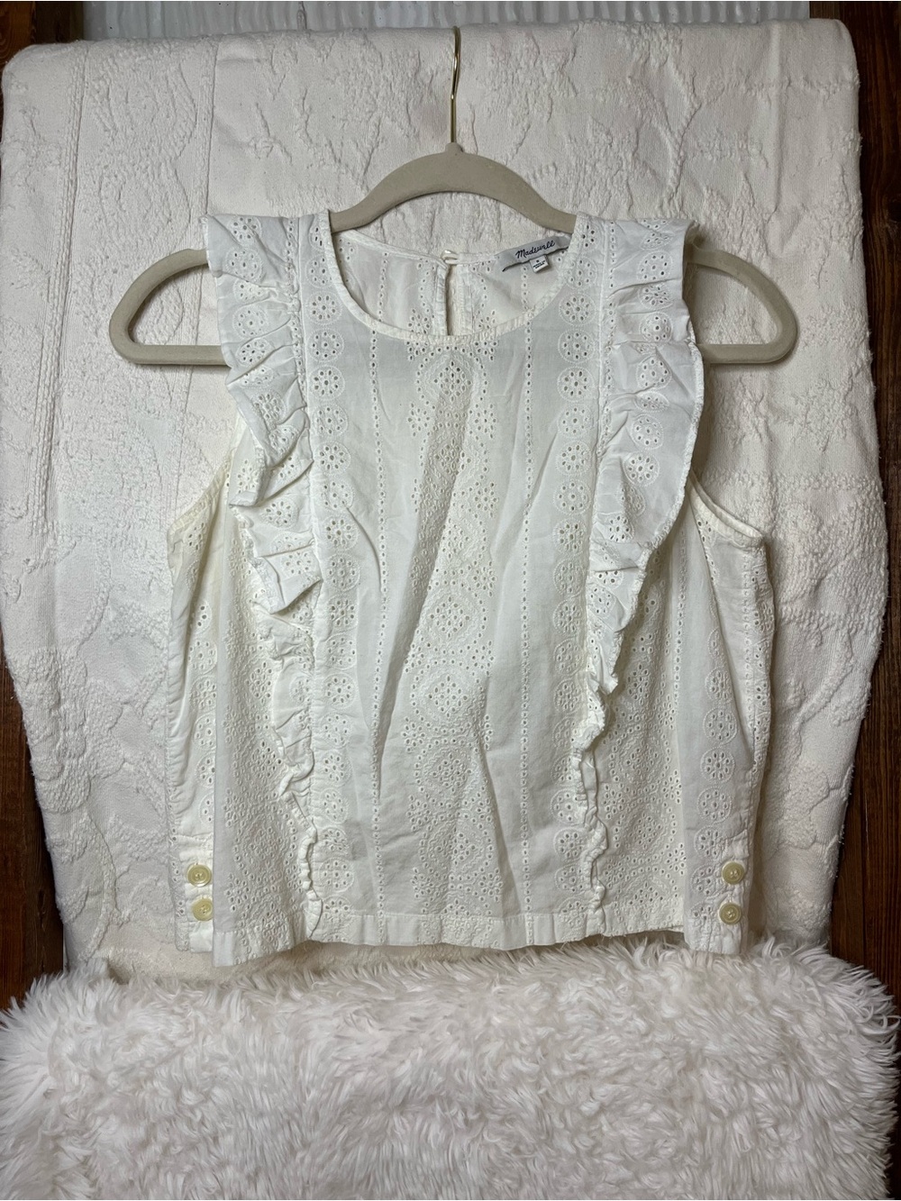 Madewell Cream Eyelet Ruffle Sleeveless Camisole